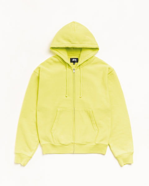 Cursive Applique Zip Hood Unisex Long Sleeve in Lime