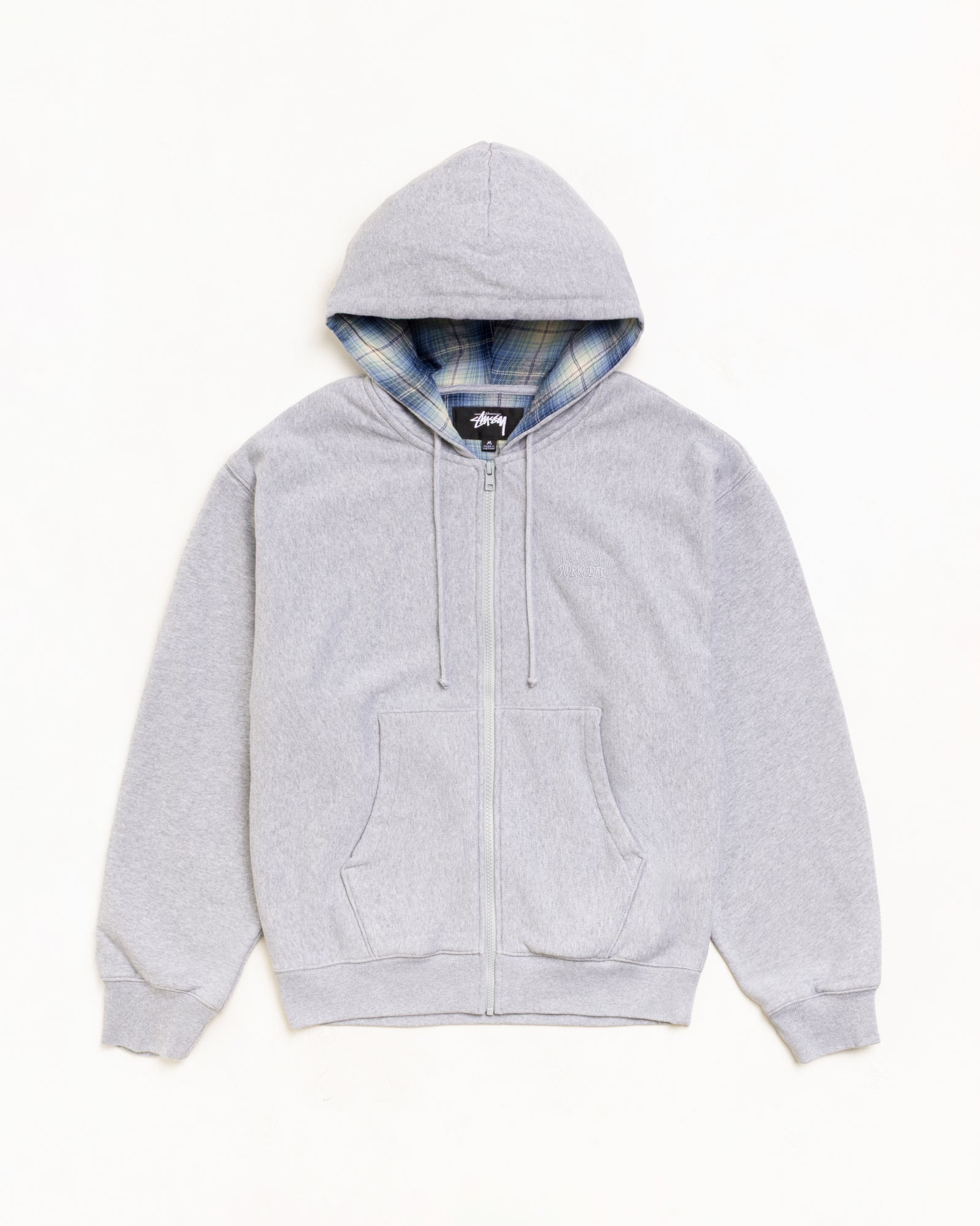 Plaid Lined Zip Hoodie - Grey Heather | Zip-up Fleece | Stüssy