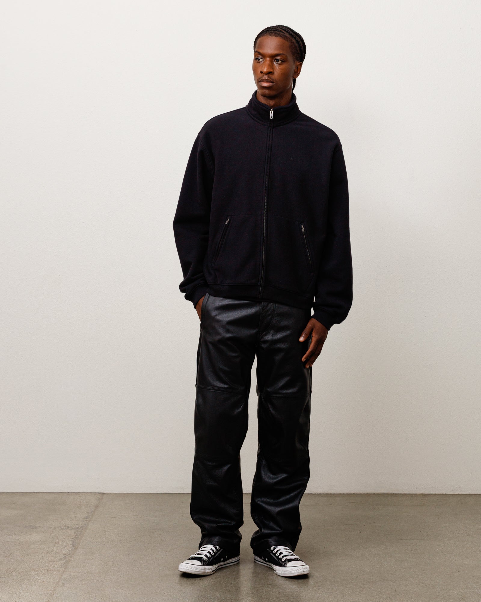 Zip Fleece Mock Neck Unisex Long Sleeve In Black