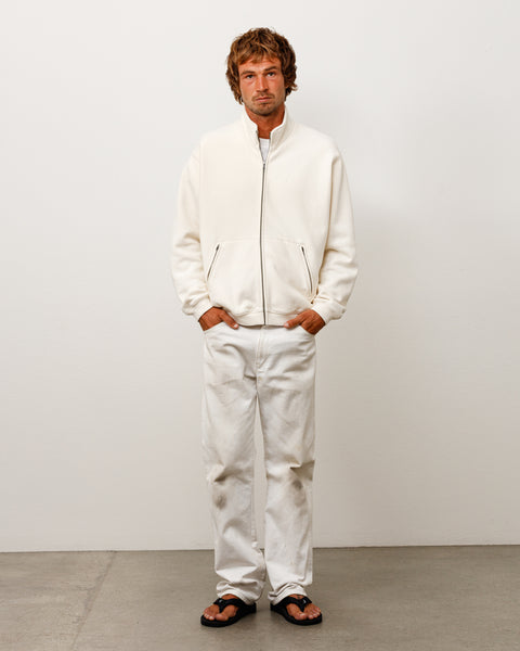 Zip Fleece Mock Neck Unisex Long Sleeve In Cream