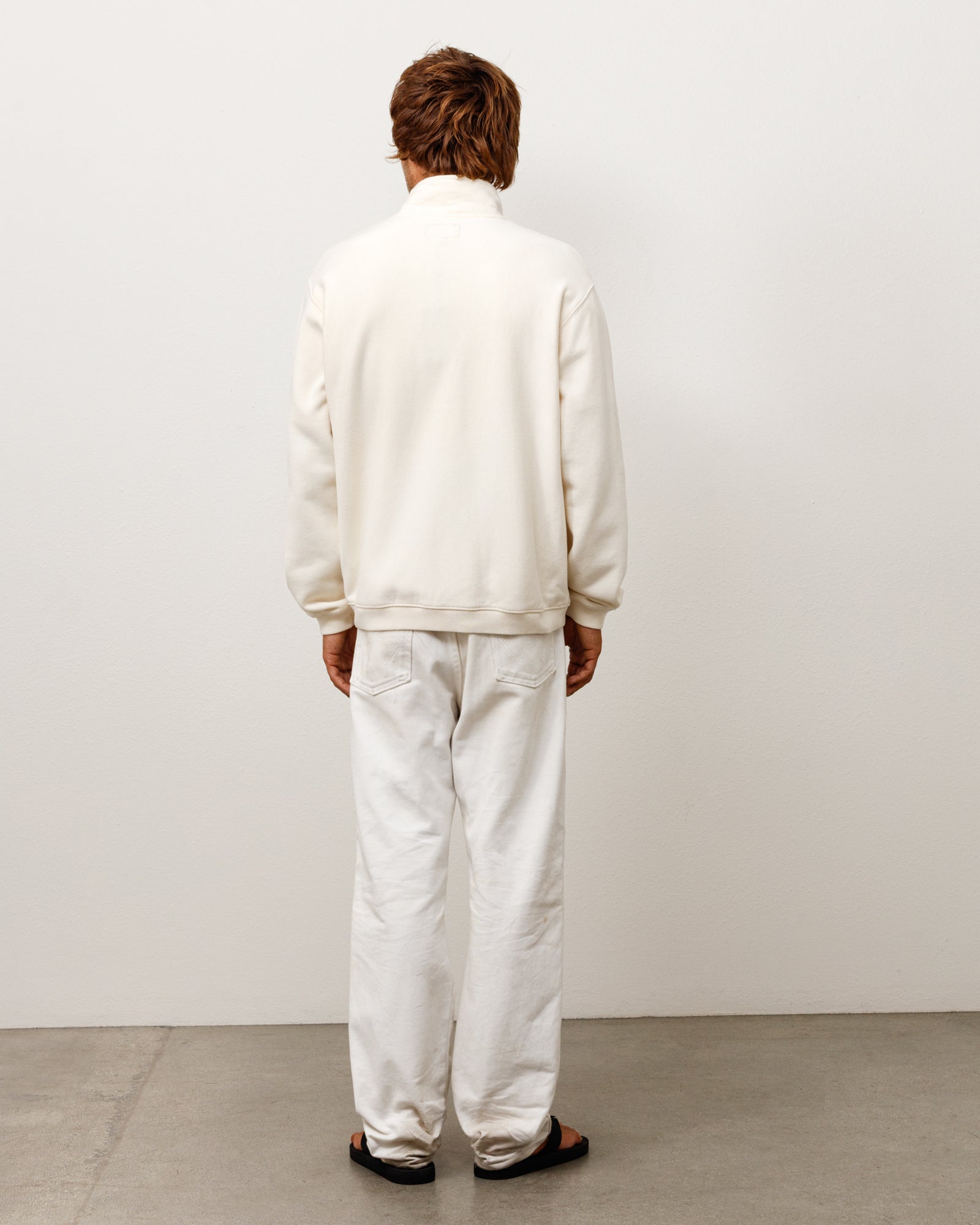 Zip Fleece Mock Neck Unisex Long Sleeve In Cream