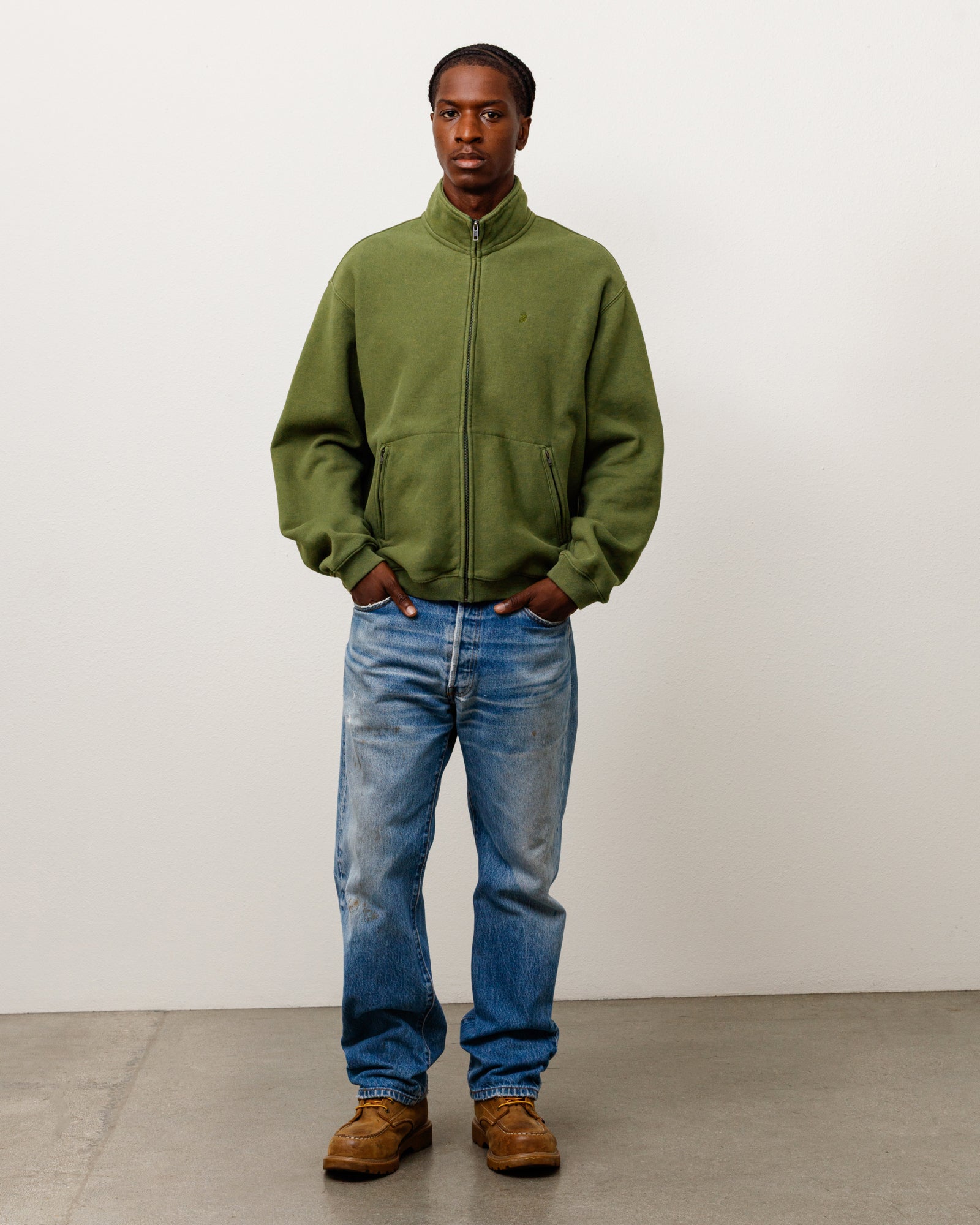 Zip Fleece Mock Neck Unisex Long Sleeve In Green