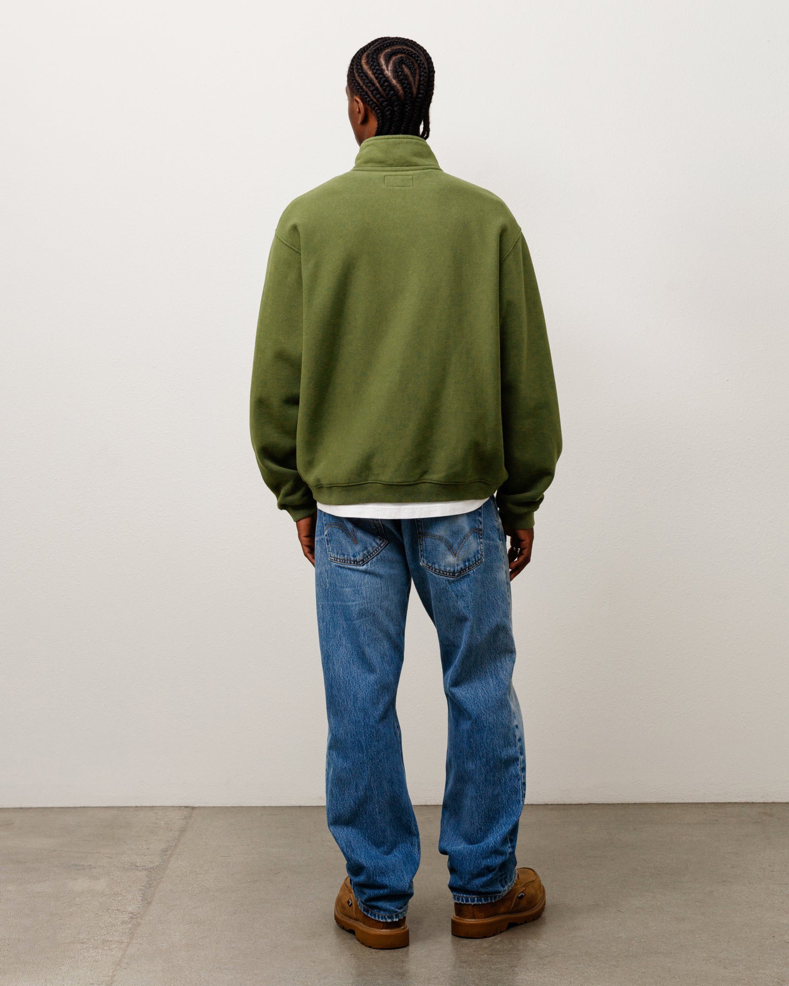 Zip Fleece Mock Neck Unisex Long Sleeve In Green