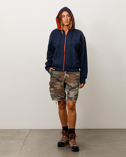 Double Faced Zip Hood Unisex Long Sleeve In Navy