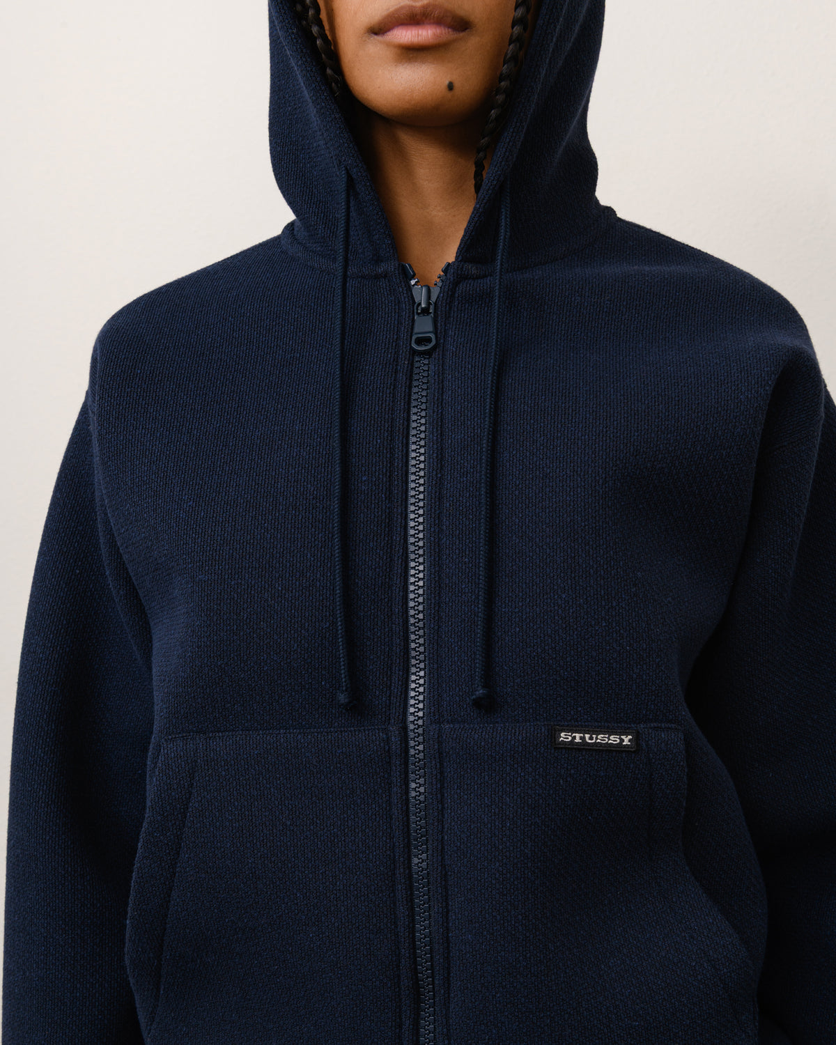Bonded Jersey Zip Hood Unisex Long Sleeve In Navy