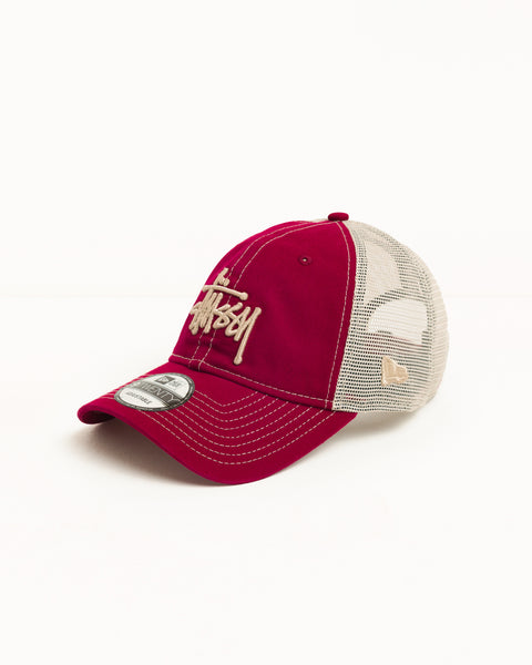 9TWENTY Washed Basic Trucker Unisex Cap in Cardinal