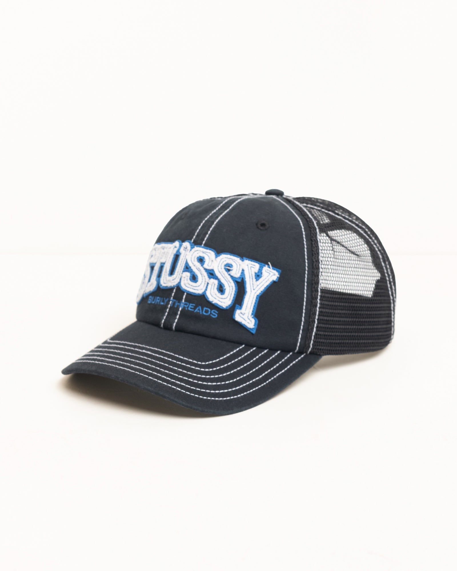 Mid-Depth Burly Threads Trucker – Black | Headwear | Stüssy Mid-Depth Burly Threads Trucker – Black | Headwear | Stüssy