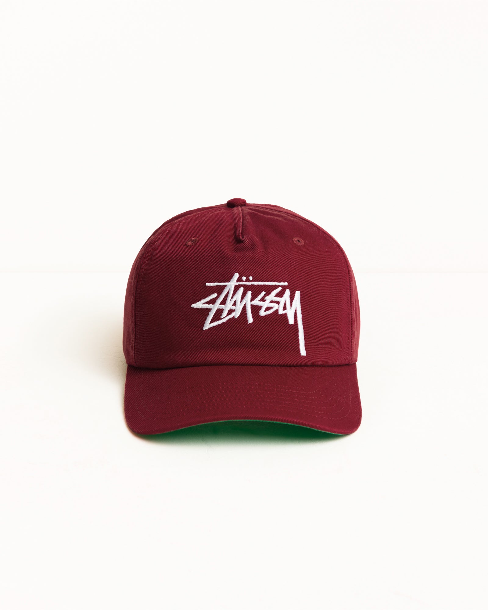 Big Stock Snapback Cap in Crimson, mid-depth washed cotton with stock logo