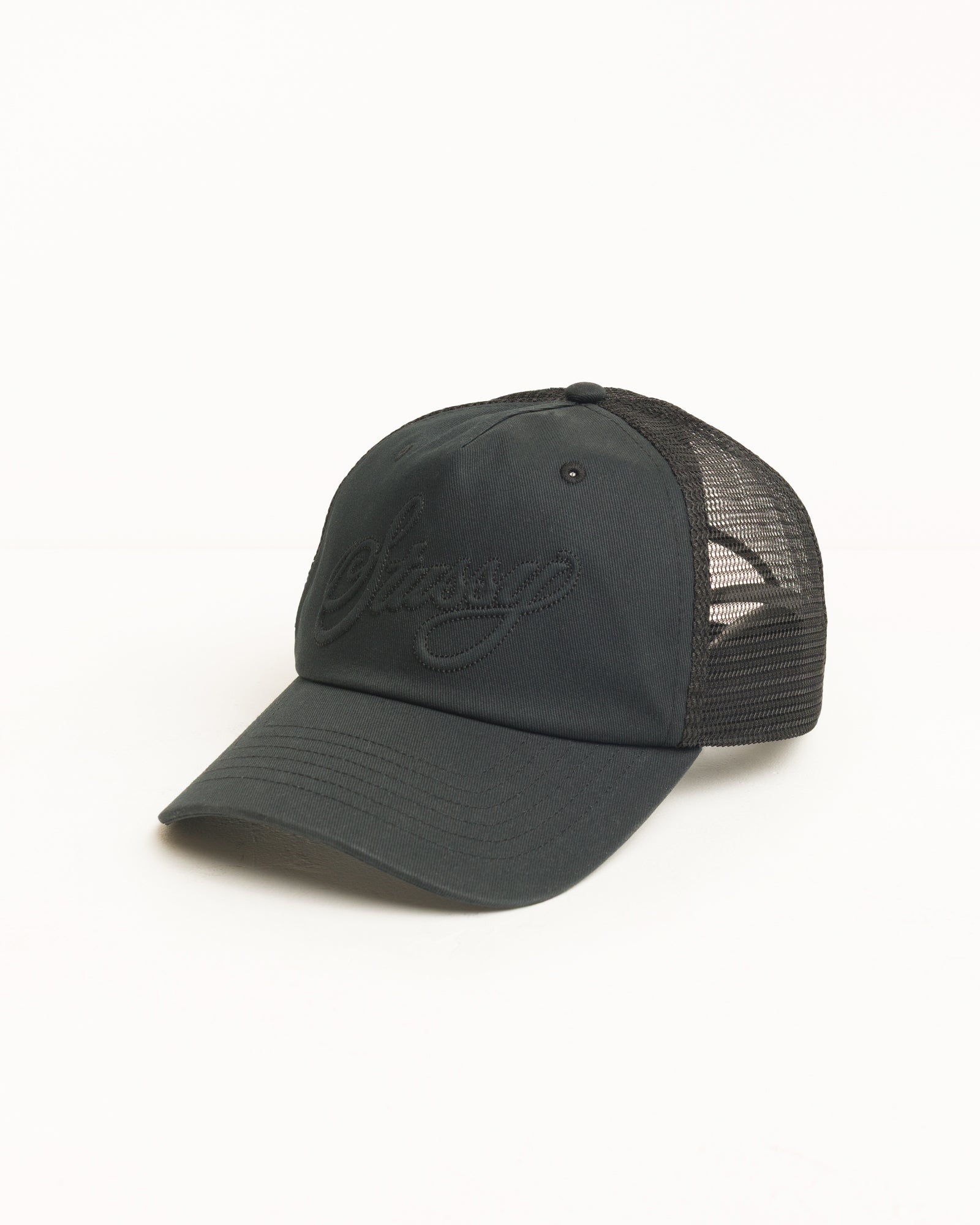 Cursive Stitch Trucker - Black | Headwear | Stüssy