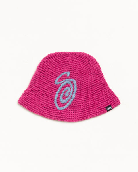 Swirly S Knit Bucket Hat Accessories - In Berry