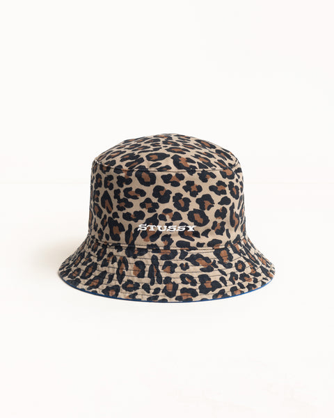 Reversible Stock Bucket Hat Unisex In Royal/leopard
