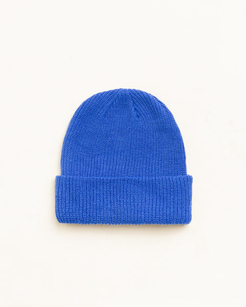 Basic Stüssy Cuff Beanie headwear in True Blue, ribbed knit unisex style