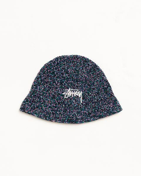 Hemp Stock Knit Bucket Hat in Multi Navy