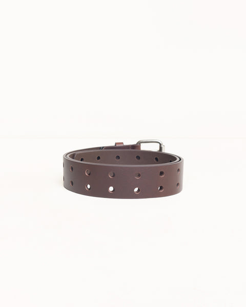 Leather Punch Out Belt Unisex In Brown