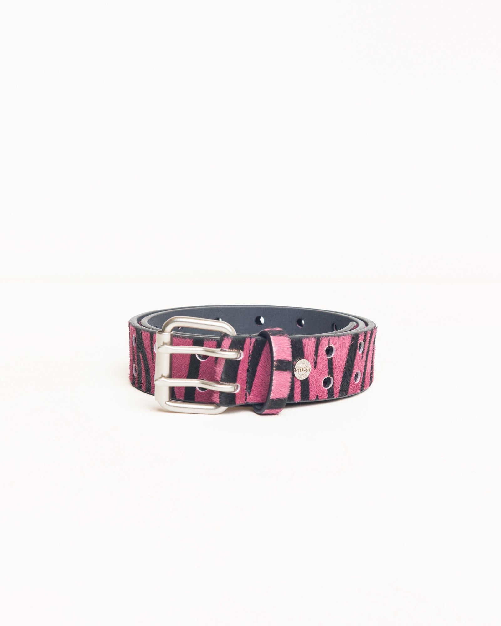 Leather Punch Out Belt Unisex In Pink Hairy Zebra Pattern