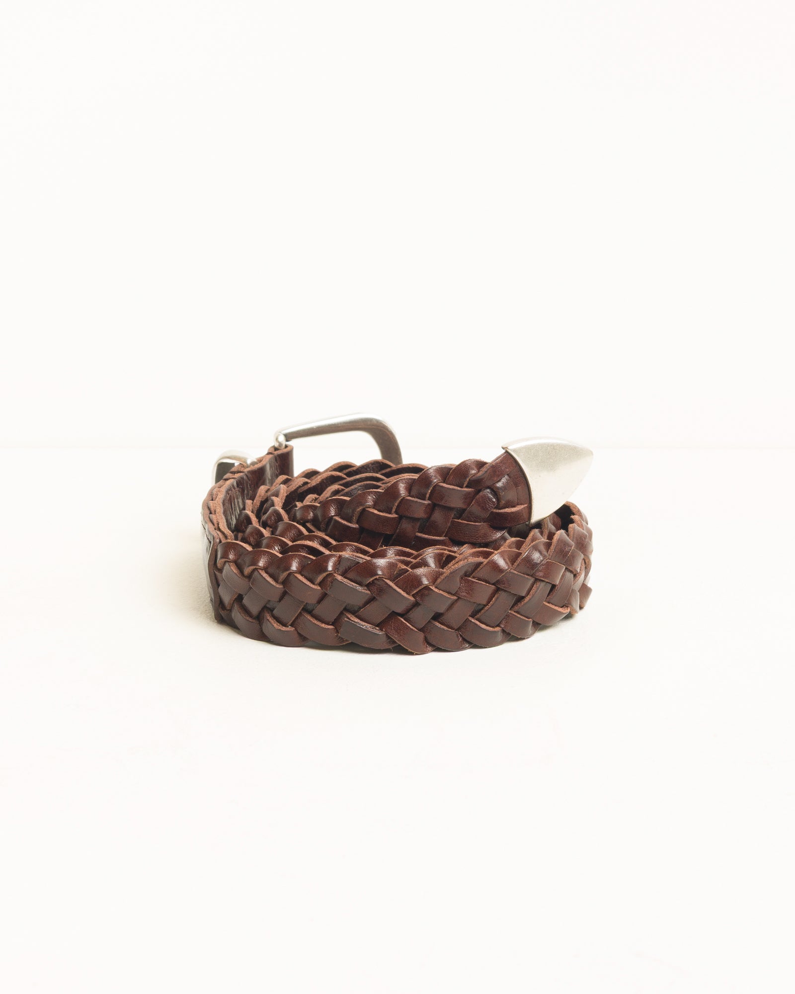 Leather Braided Belt Unisex In Brown