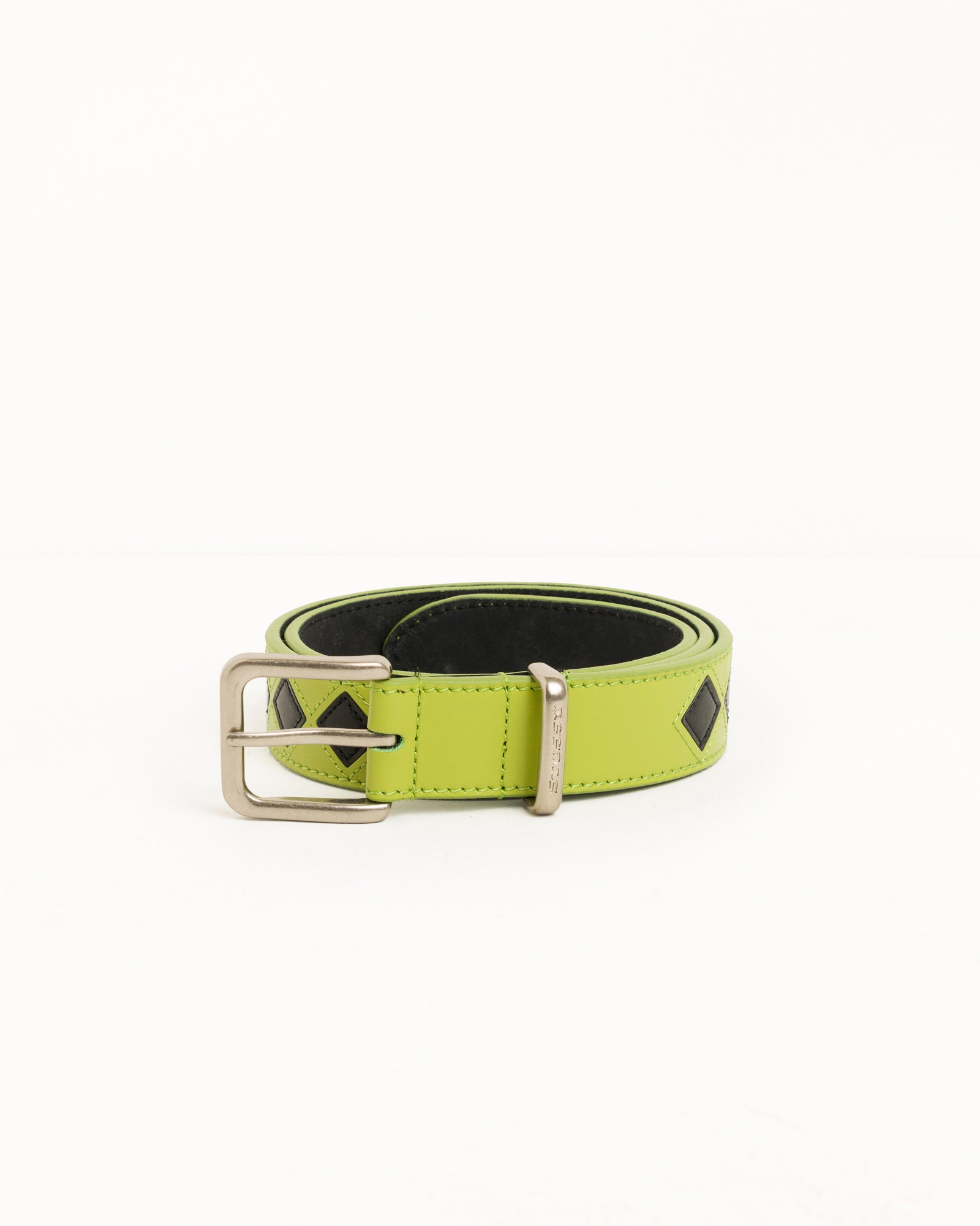 Leather Argyle Belt Unisex In Lime