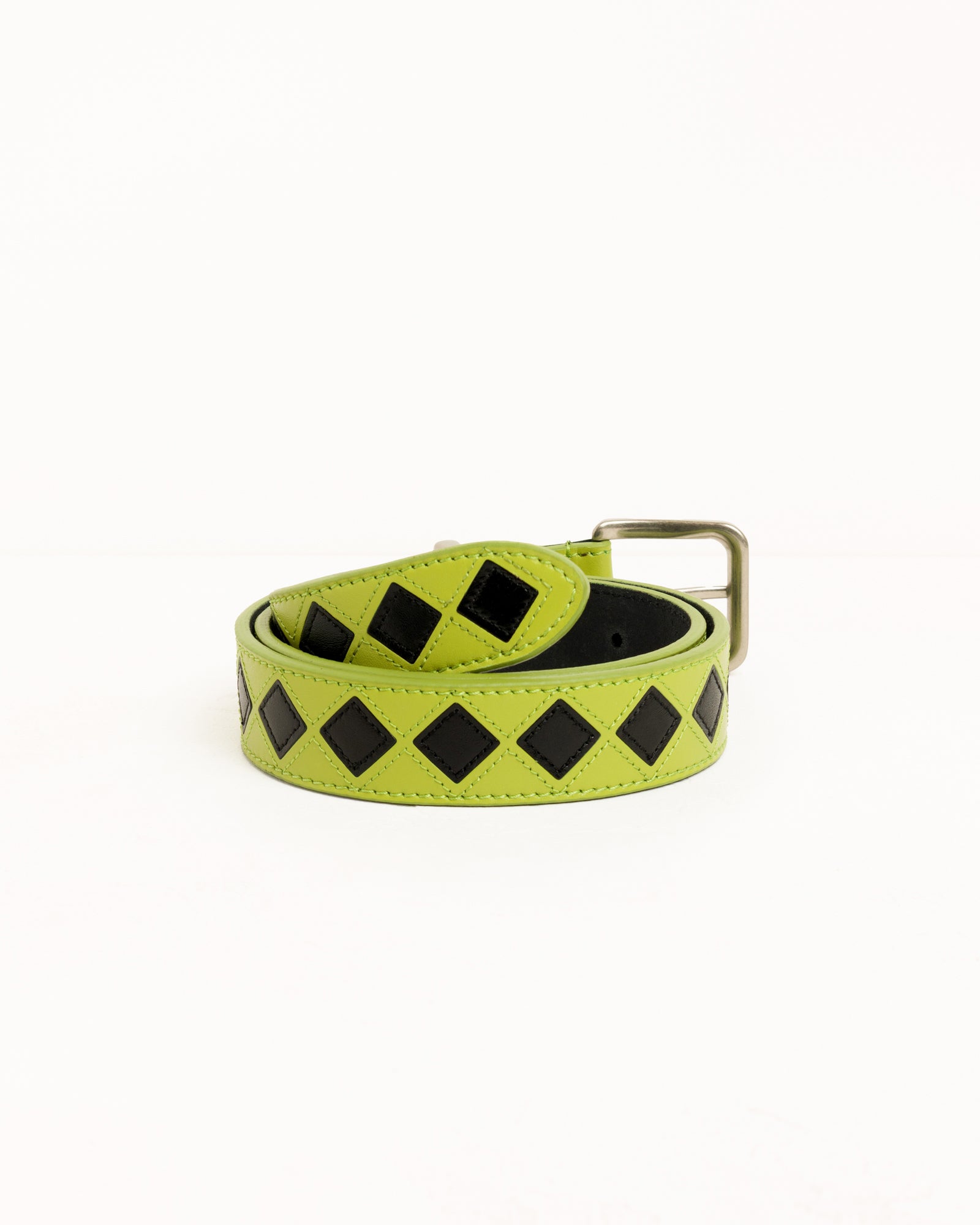 Leather Argyle Belt Unisex In Lime