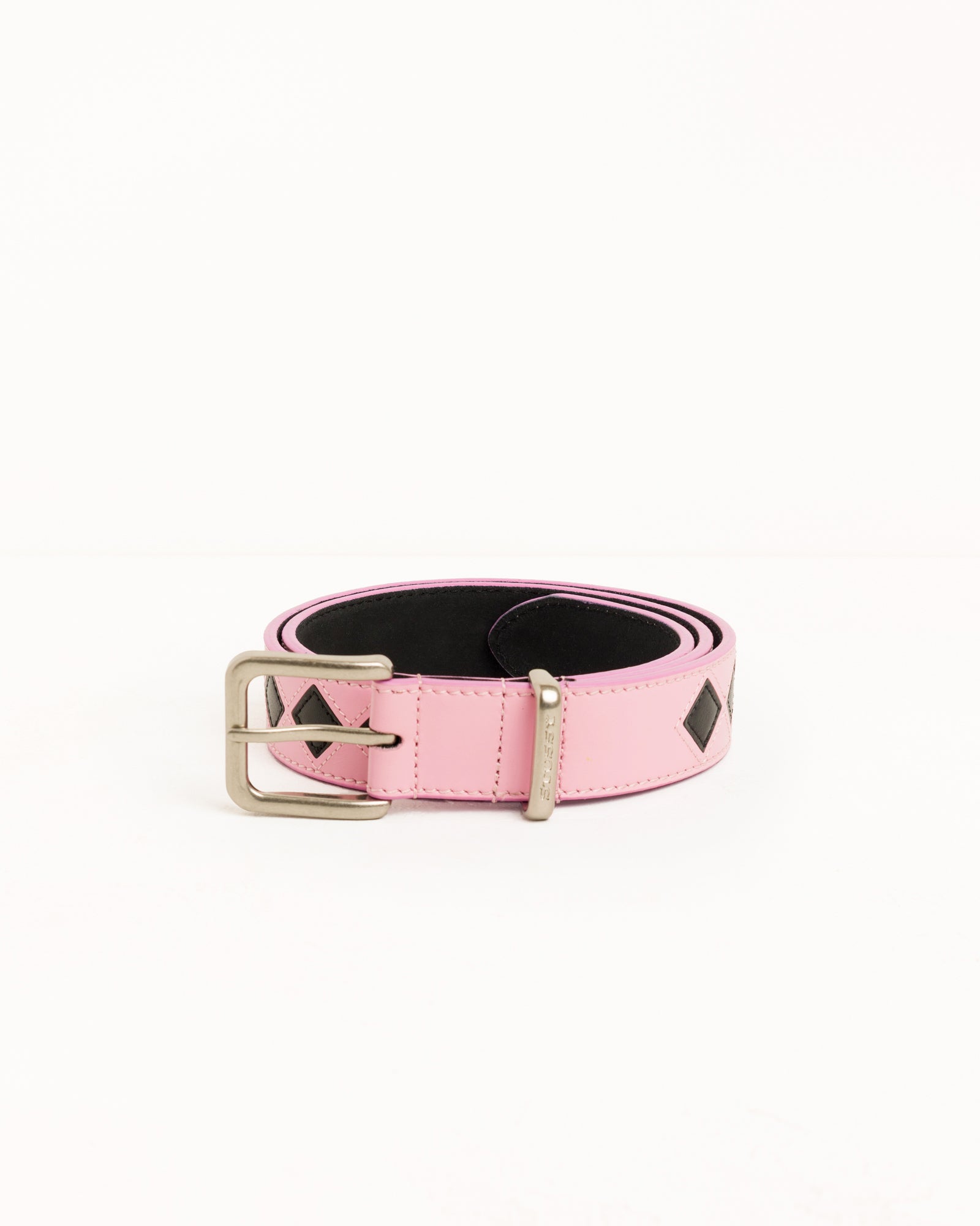 Leather Argyle Belt Unisex In Pink