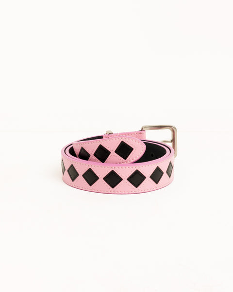Leather Argyle Belt Unisex In Pink