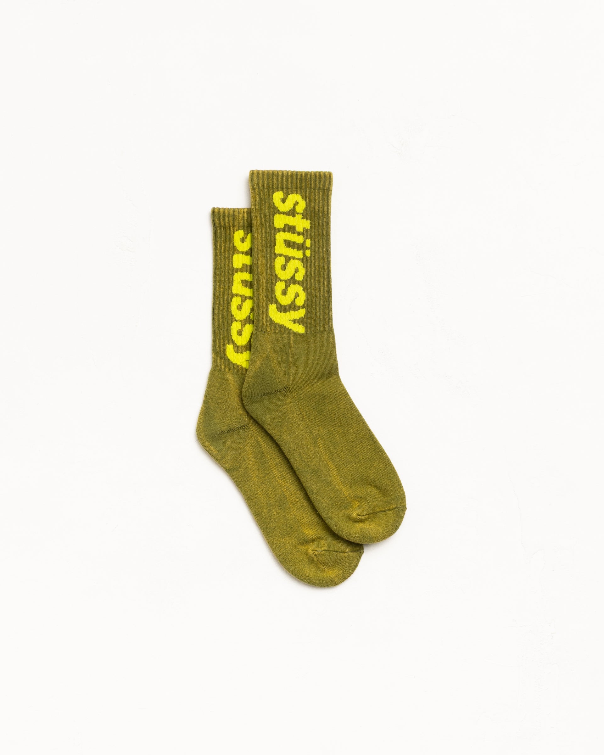 Washed Helvetica Crew Sock in Green