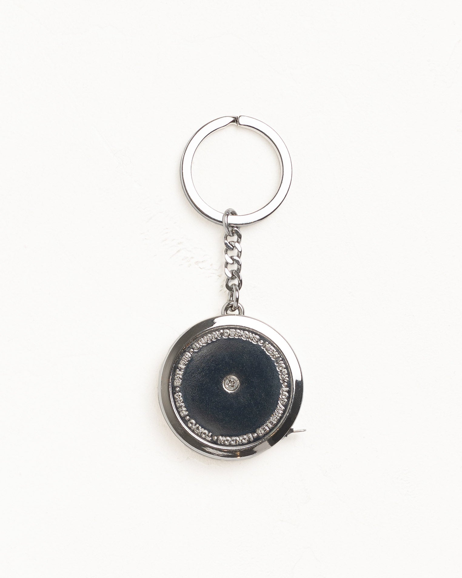 Stüssy Measuring Tape Keychain in Black, stainless steel