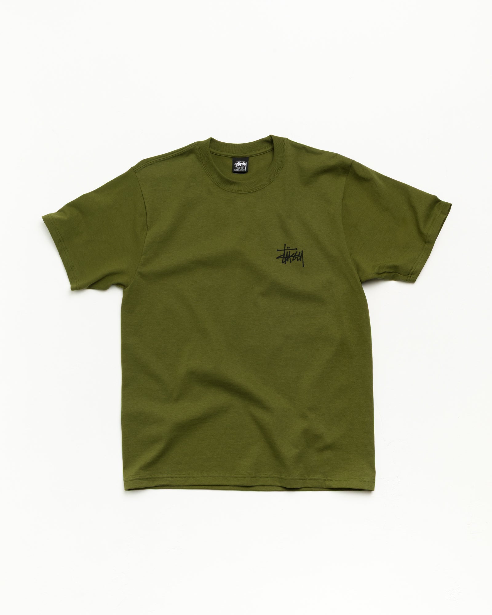 Basic Stüssy Tee Unisex Short Sleeve in Olive, cotton jersey