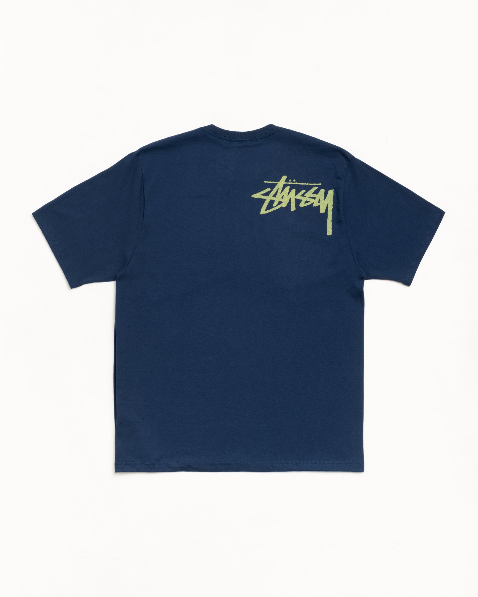 Double Venus Tee in Navy, short-sleeve cotton with lime back logo print