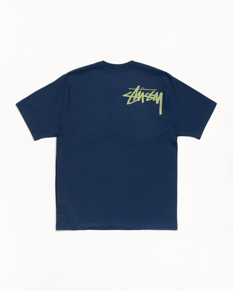 Double Venus Tee in Navy, short-sleeve cotton with lime back logo print