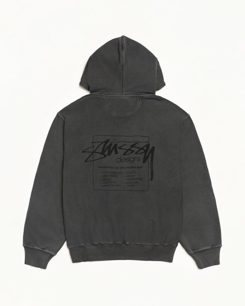 Modern Age Pig. Dyed Hood Mens Long Sleeve In Black