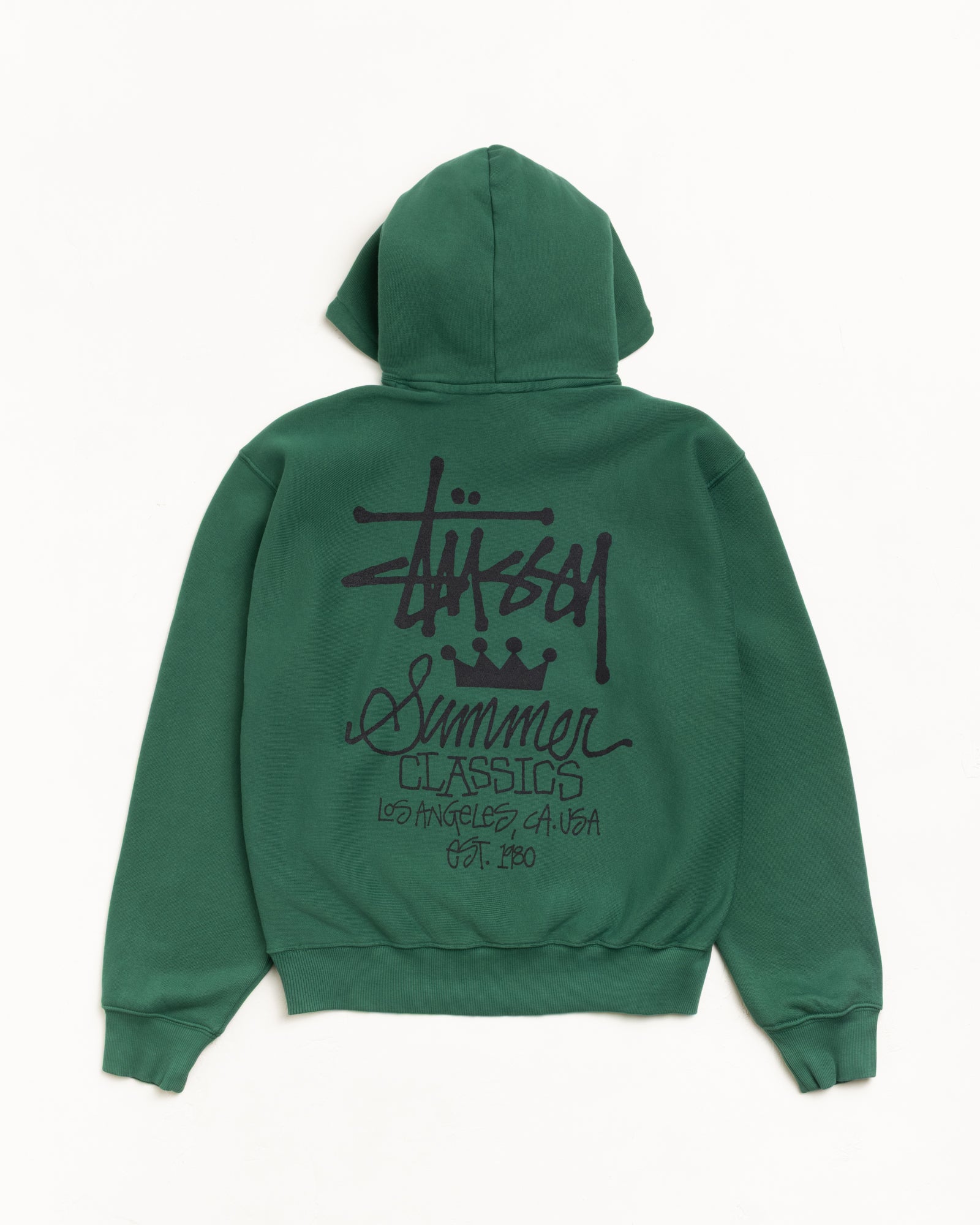 Summer Classics Hoodie Garment Dyed in Pine Green fleece