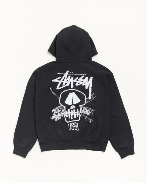 Fresh Foils Gar. Dyed Hood Unisex Long Sleeve In Faded Black