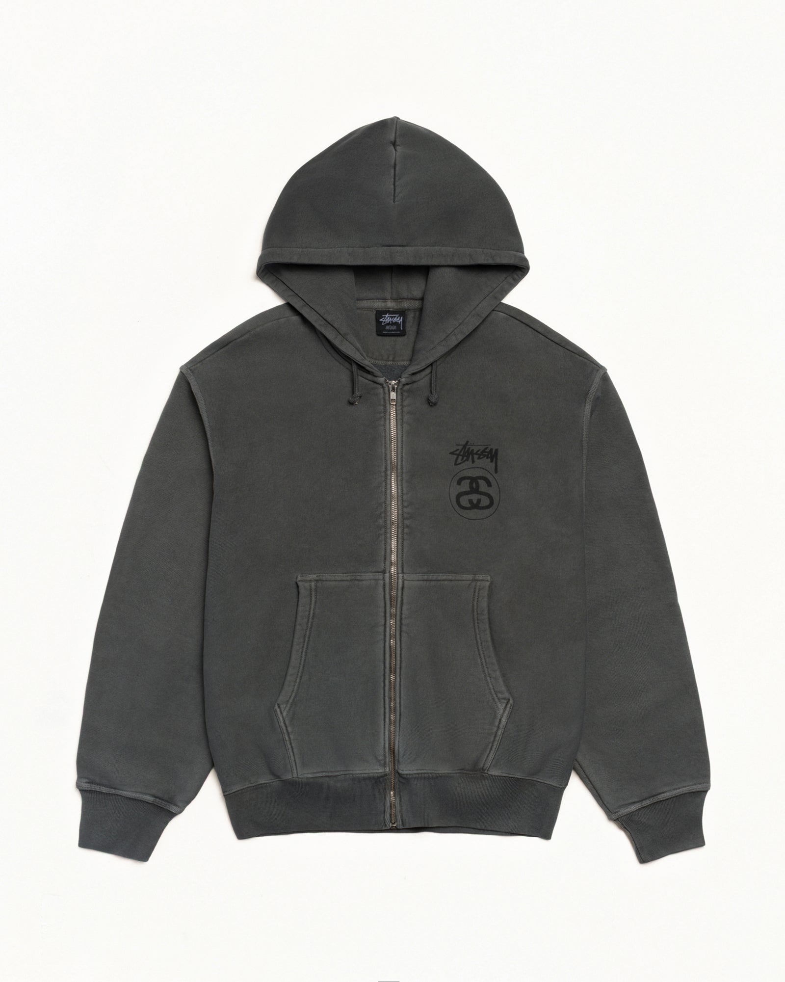 Stock Link Pig. Dyed Zip Hood Mens Long Sleeve In Black