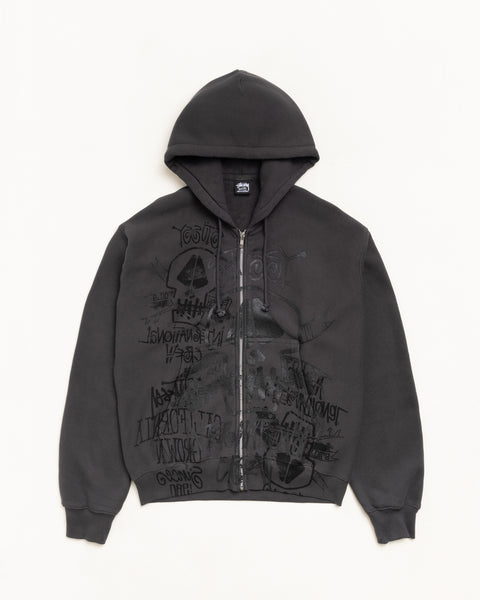 Skulls Gar. Dyed Zip Hood Mens Long Sleeve In Faded Black