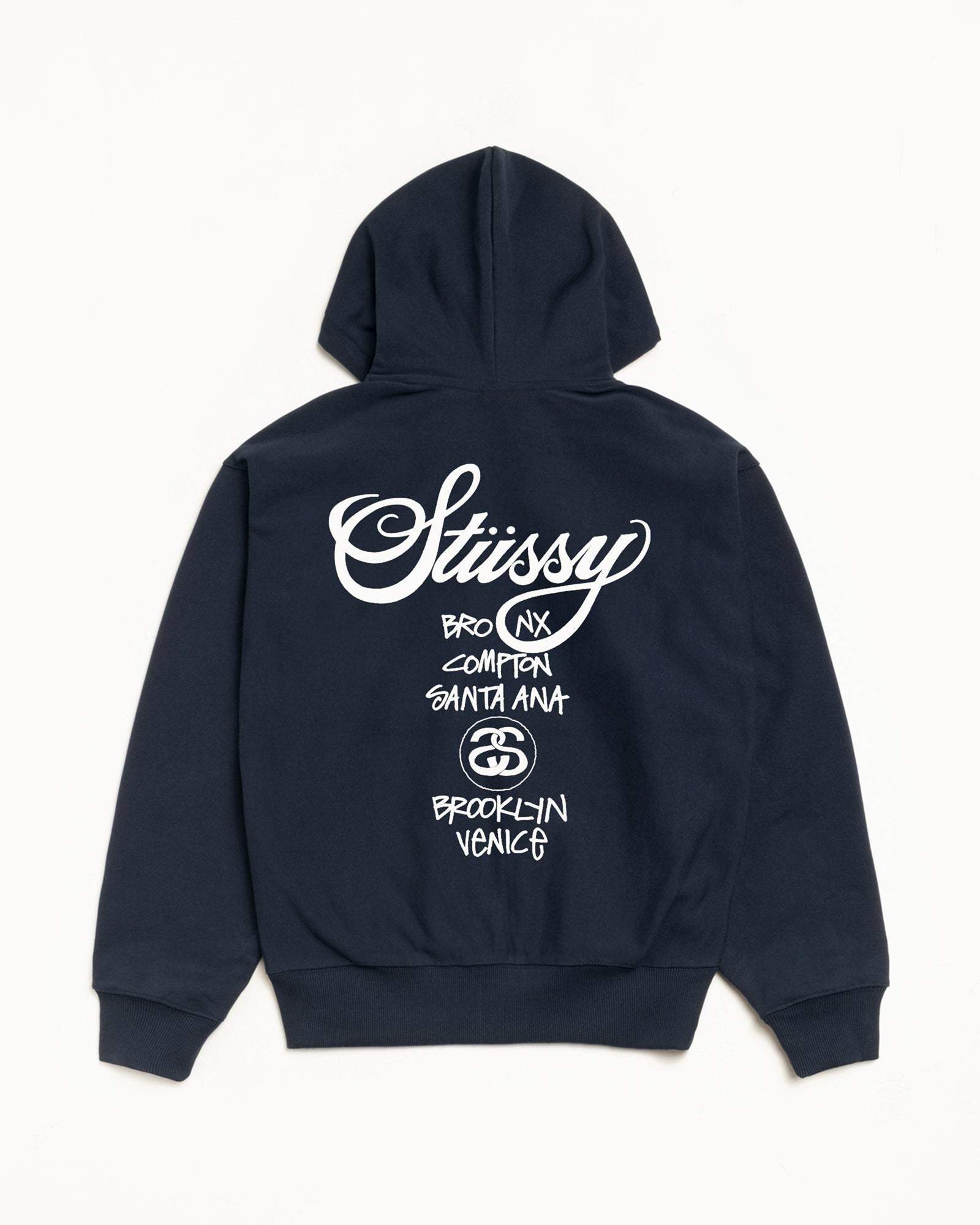 World Tour Zip Hoodie – Navy | Sweats | Stüssy