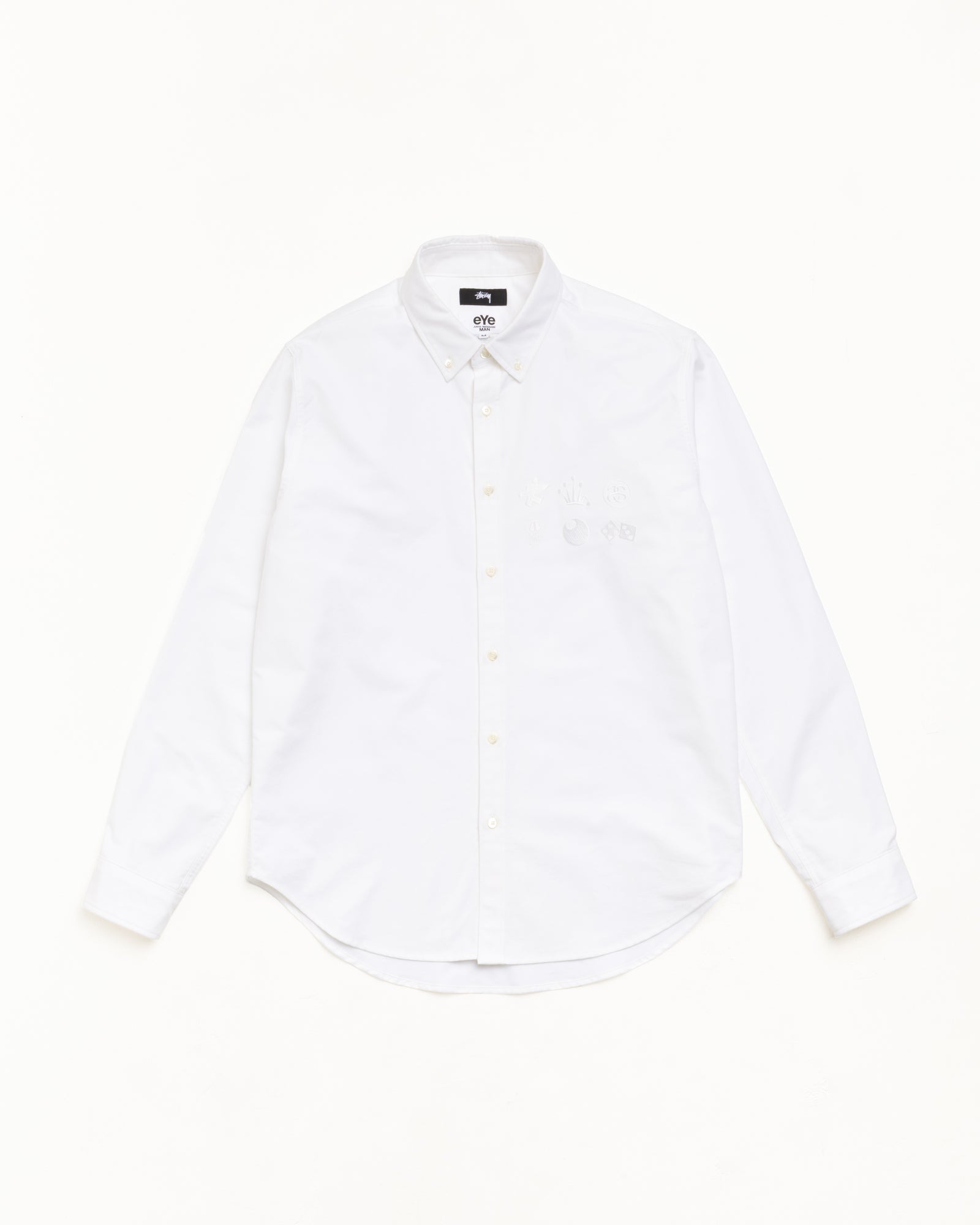 Button Down Shirt Unisex Long Sleeve In White | hero:main:collection:new-arrivals,shirts,tops-shirts,all,tees,outerwear,denim,knits,accessories,sunglasses,hoodies,sweats,mens-hoodies-sweatshirts,shorts,pants,bottoms,crew-sweats,zip-ups,swim,sweatpants,graphics,lazy-tees,swim,basic-9twenty,button-ups,shorts,cargos,denim-jeans,bottoms,bags,belts,wearables,gear,footwear,button-ups,basic-tops,jerseys,big-ol,classics,slim,jackets,all,eye-junya-watanabe-man, | product-card-slider