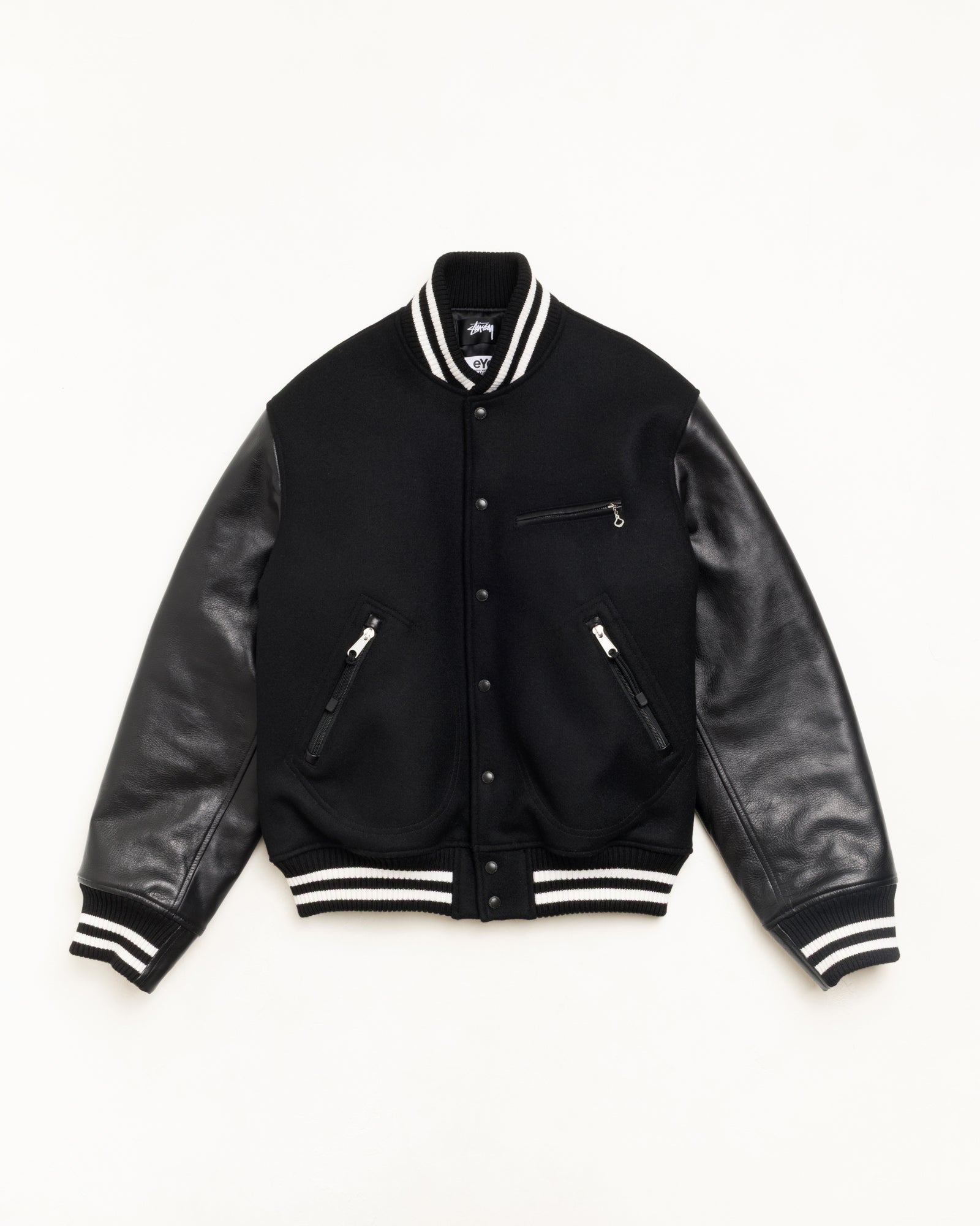 Varisty Jacket Unisex Long Sleeve In Black | hero:main:collection:new-arrivals,shirts,tops-shirts,all,tees,outerwear,denim,knits,accessories,sunglasses,hoodies,sweats,mens-hoodies-sweatshirts,shorts,pants,bottoms,crew-sweats,zip-ups,swim,sweatpants,graphics,lazy-tees,swim,basic-9twenty,button-ups,shorts,cargos,denim-jeans,bottoms,bags,belts,wearables,gear,footwear,button-ups,basic-tops,jerseys,big-ol,classics,slim,jackets,all,eye-junya-watanabe-man, | product-card-slider