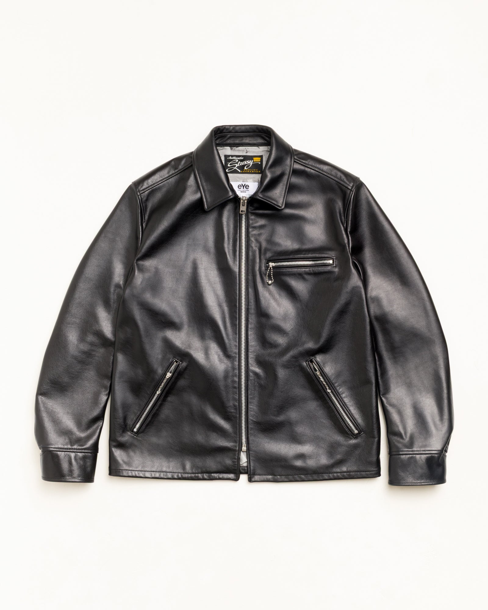 Leather Jacket Unisex Long Sleeve In Black | hero:main:collection:new-arrivals,shirts,tops-shirts,all,tees,outerwear,denim,knits,accessories,sunglasses,hoodies,sweats,mens-hoodies-sweatshirts,shorts,pants,bottoms,crew-sweats,zip-ups,swim,sweatpants,graphics,lazy-tees,swim,basic-9twenty,button-ups,shorts,cargos,denim-jeans,bottoms,bags,belts,wearables,gear,footwear,button-ups,basic-tops,jerseys,big-ol,classics,slim,jackets,all,eye-junya-watanabe-man, | product-card-slider
