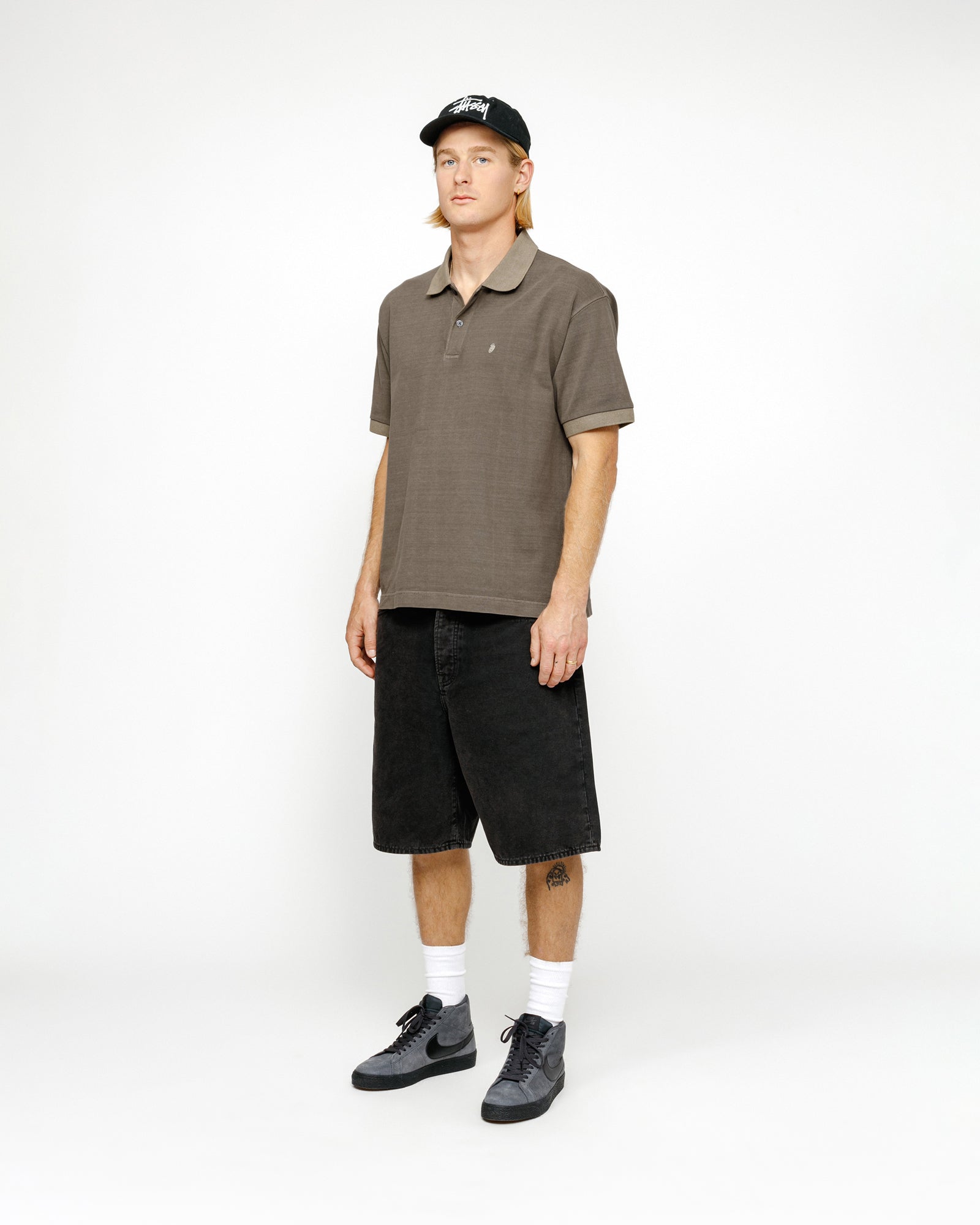 STÜSSY PIGMENT DYED PIQUE POLO TAUPE SHIRT