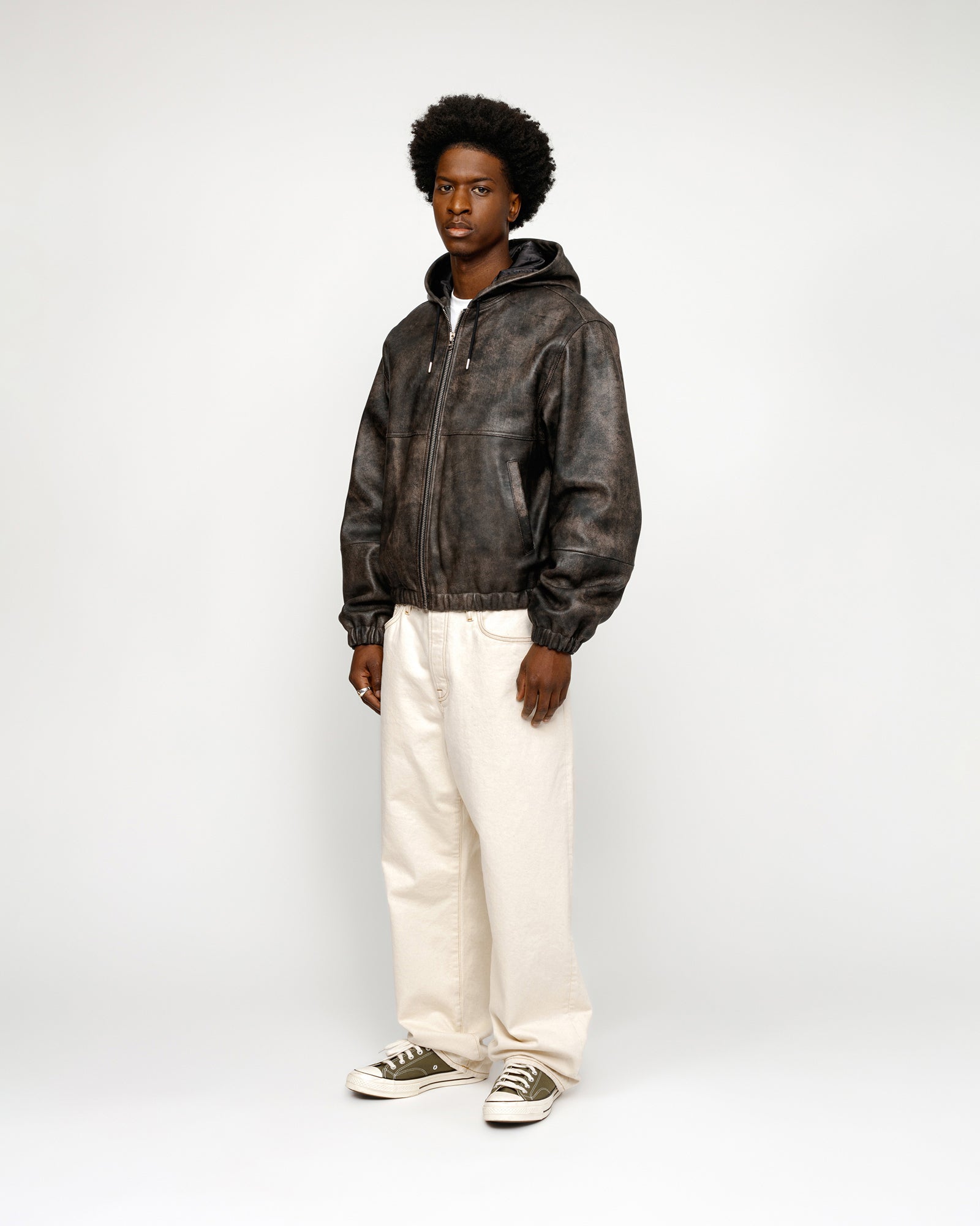 Work Jacket Stonewash Leather in washed black – Stüssy