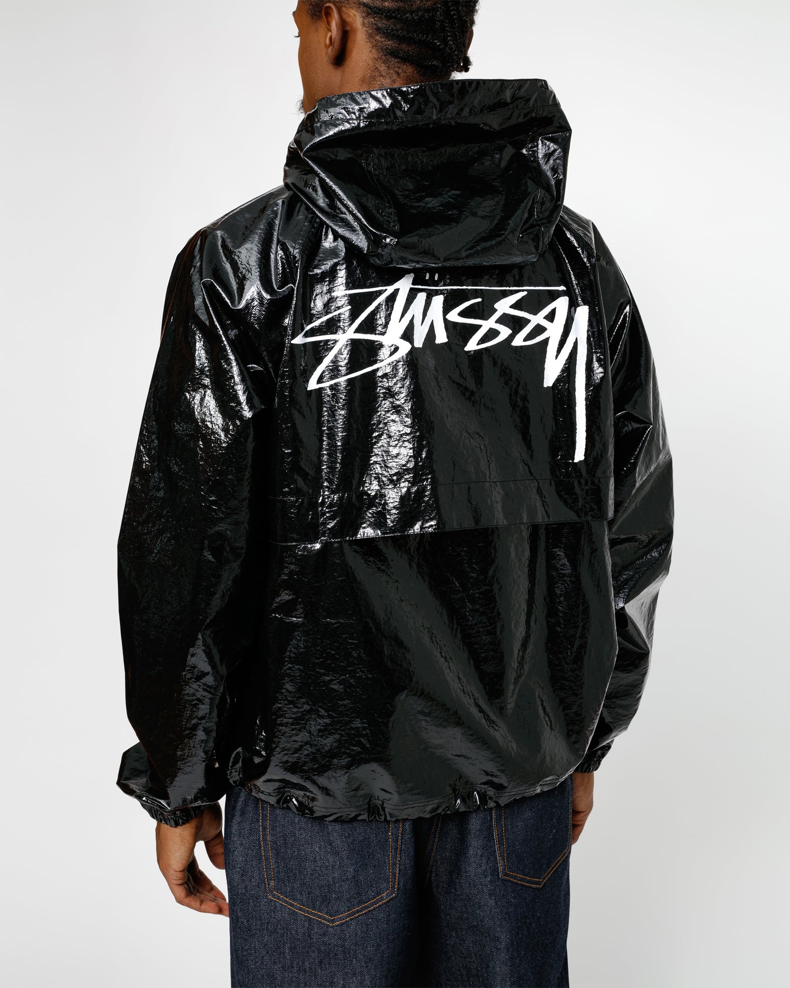 STUSSY BEACH SHELL COATED RIPSTOP BLACK OUTERWEAR