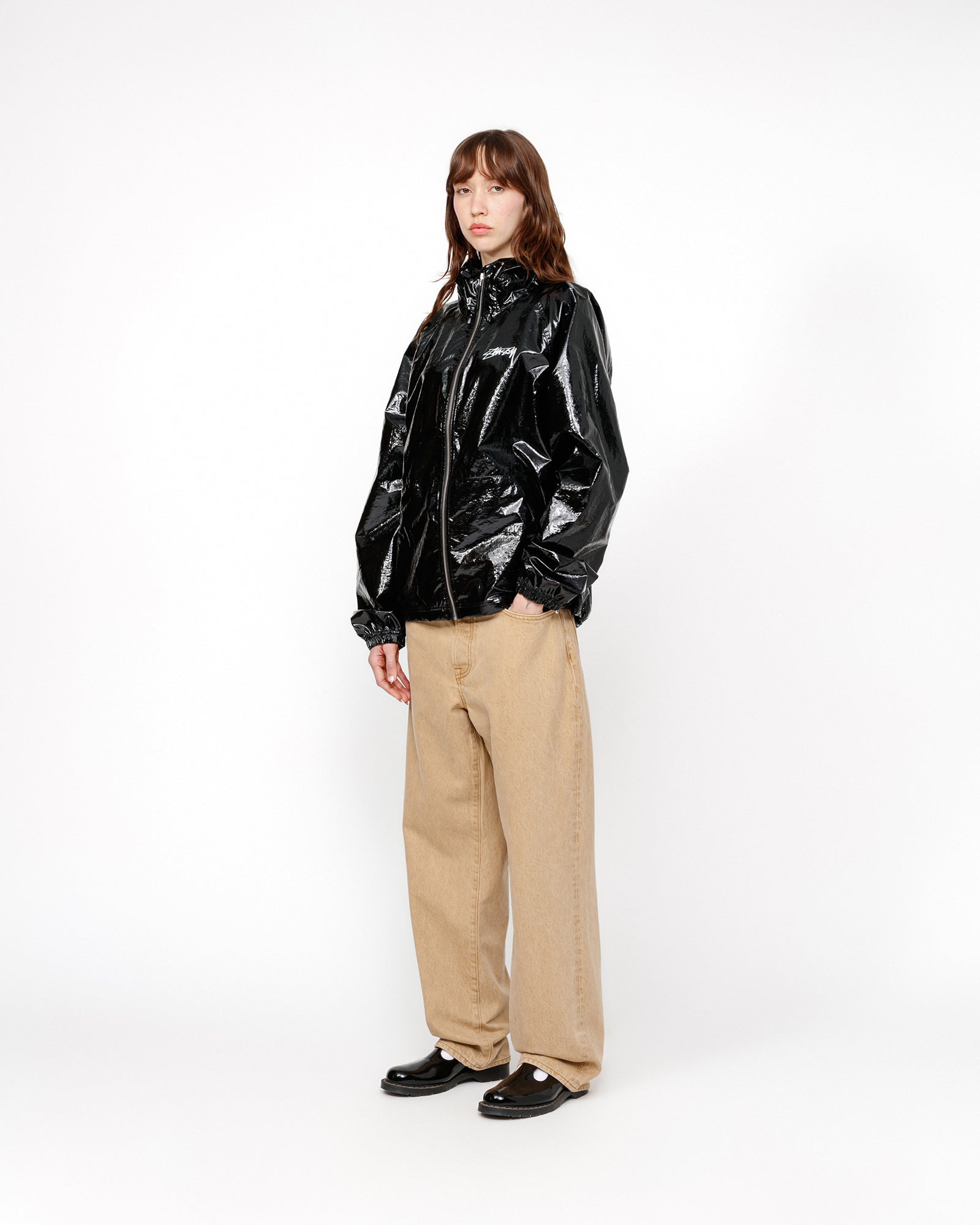 STUSSY BEACH SHELL COATED RIPSTOP BLACK OUTERWEAR