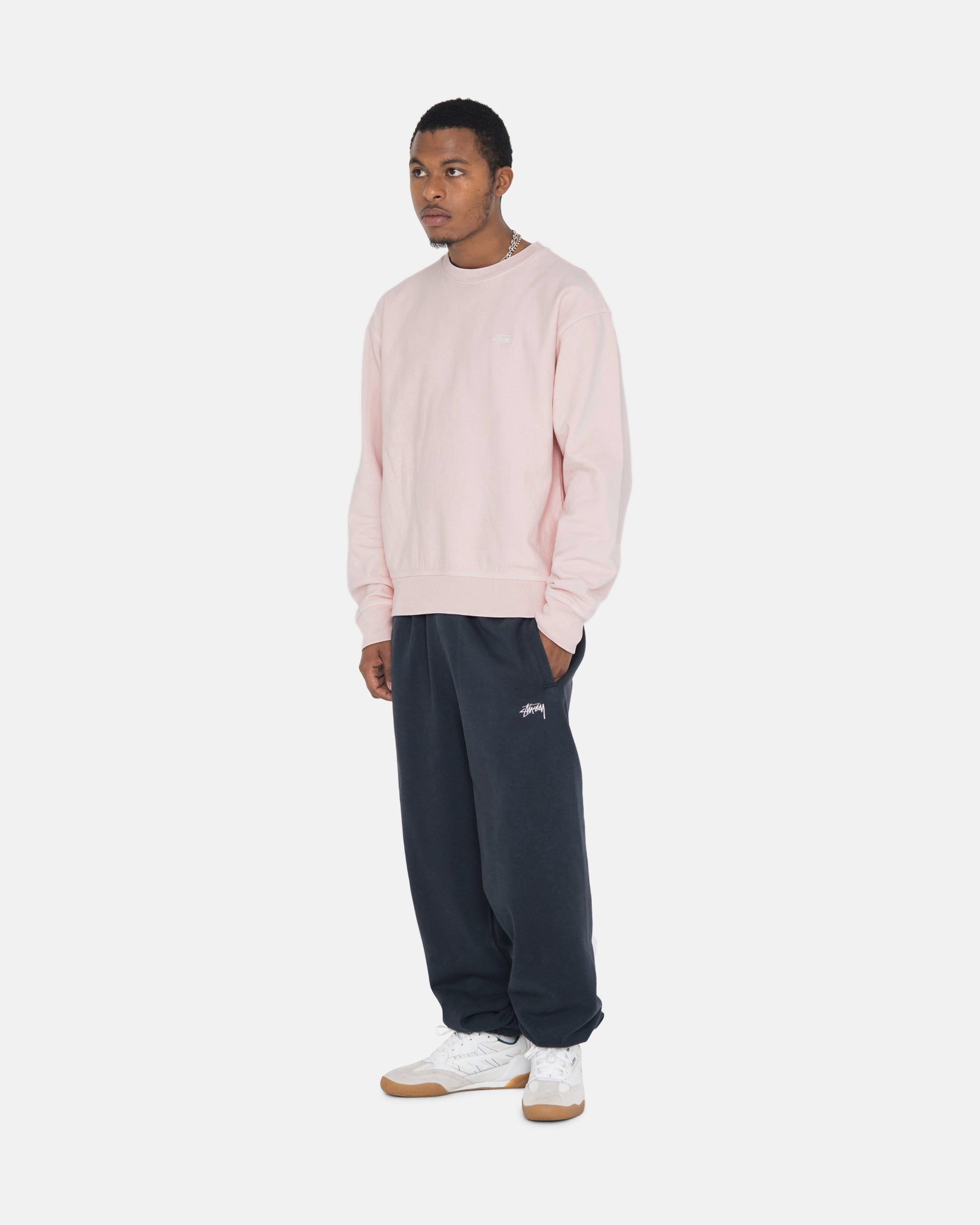 STUSSY ステューシー 23AW STOCK LOGO SWEATPANT ストックロゴ オーバーダイ スウェットパンツ ネイビー315センチ股上