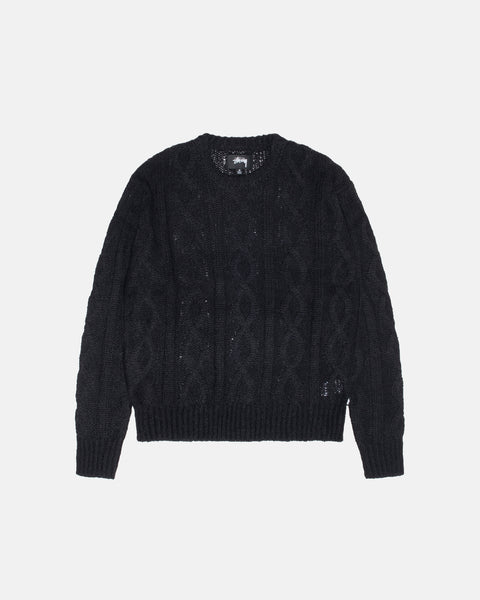 STUSSY CABLE LOOSE KNIT SWEATER BLACK KNIT