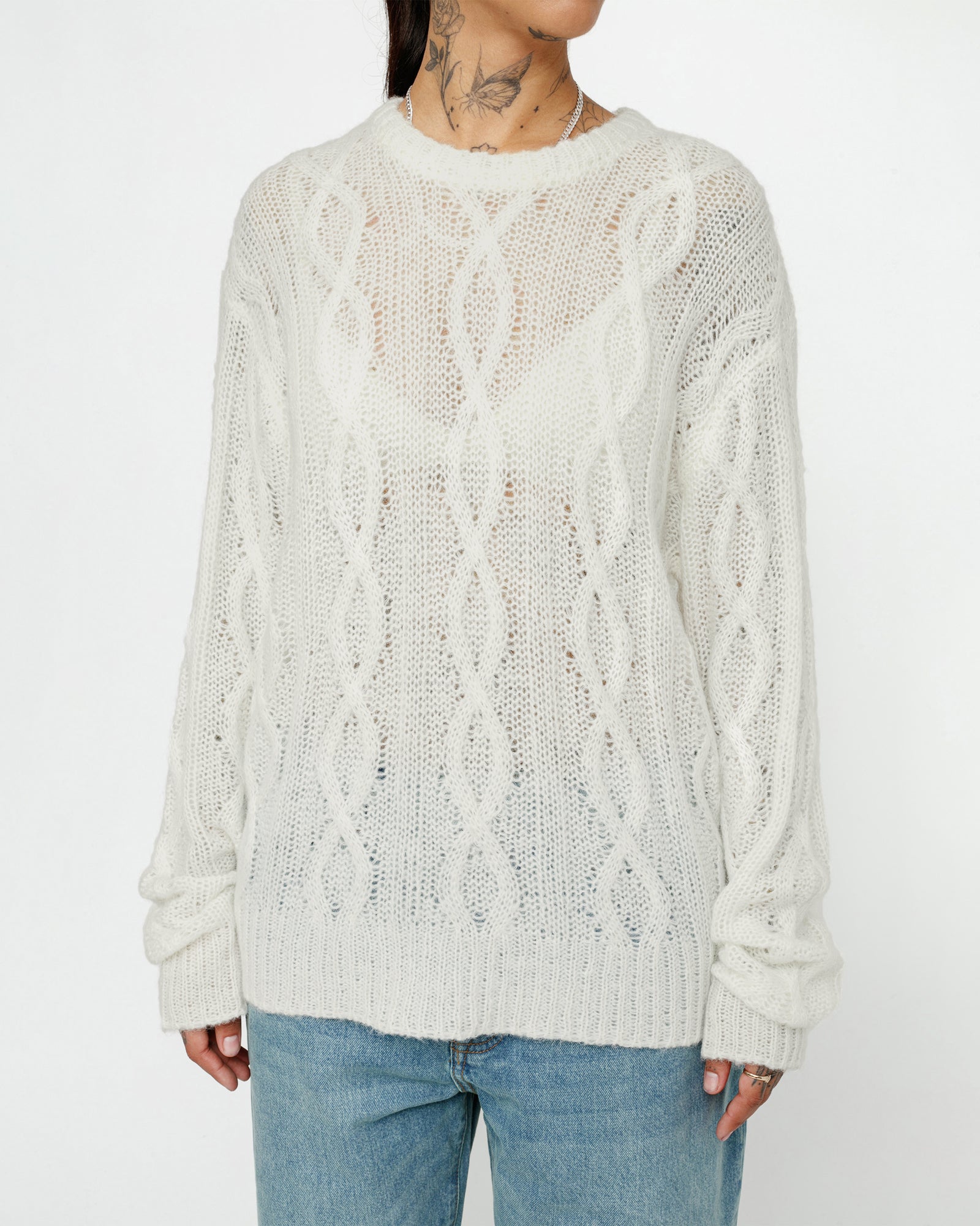STUSSY CABLE LOOSE KNIT SWEATER IVORY KNIT