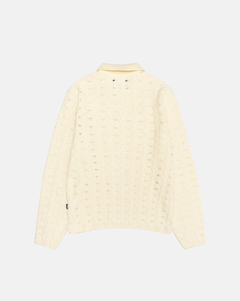 OPEN KNIT COLLARED SWEATER IVORY SWEATER