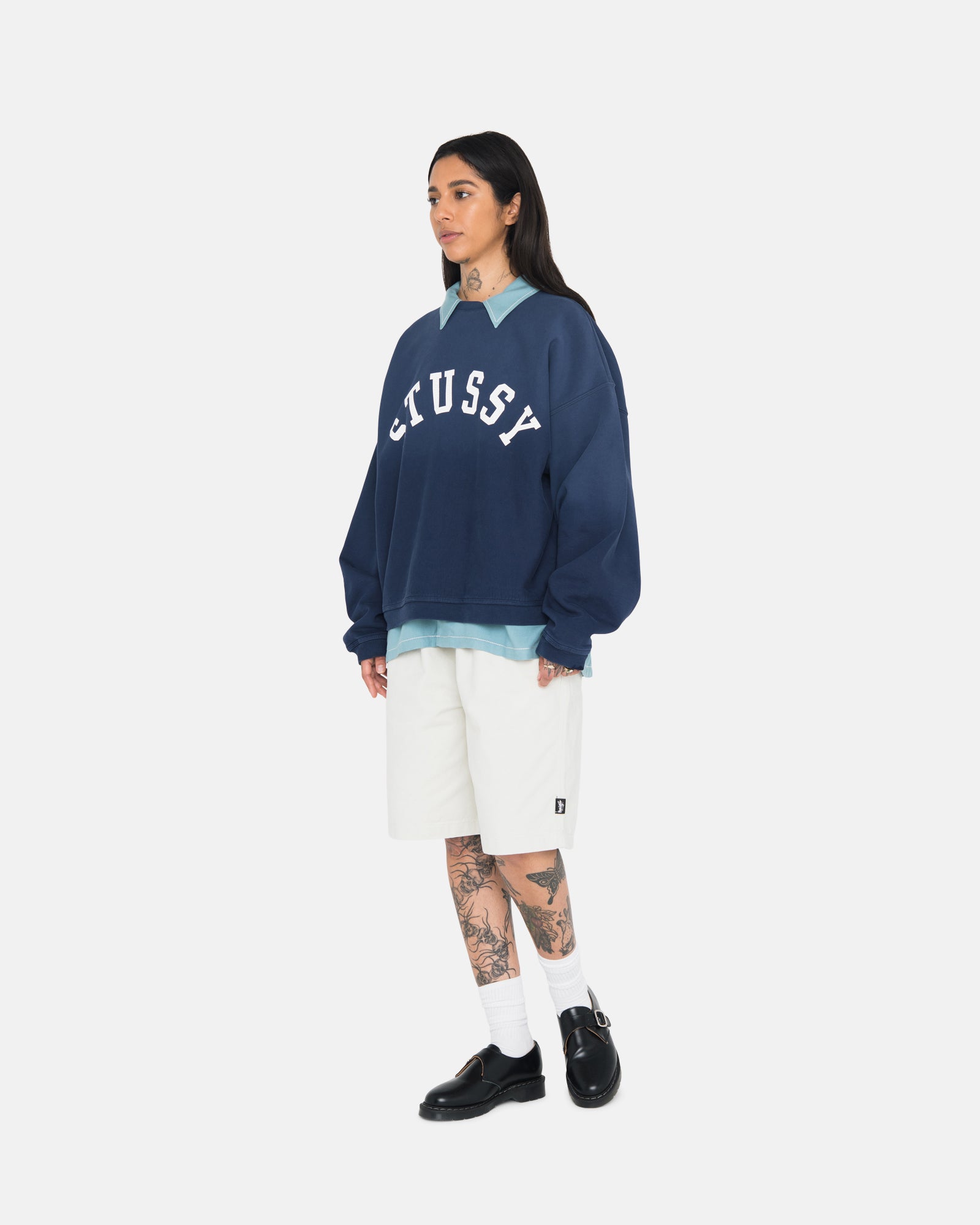 Stussy SUN FADED OVERSIZED CREW Navy XL-